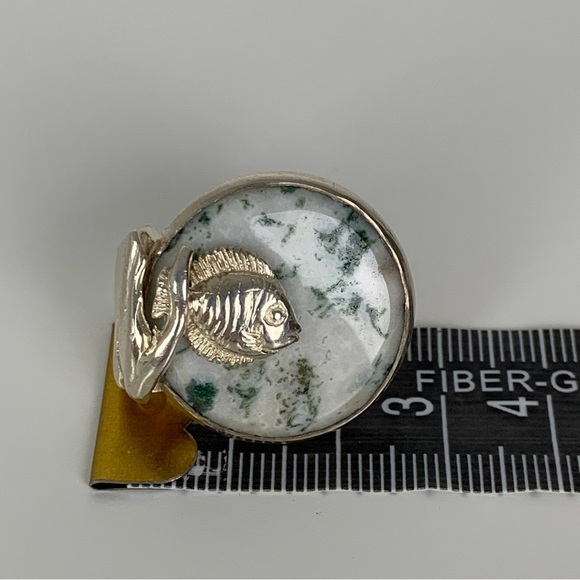 Sterling Silver Ring Fish Band Jasper Stone Sz 8.5 Vtg Stamped 925 Marine Life - Picture 8 of 13